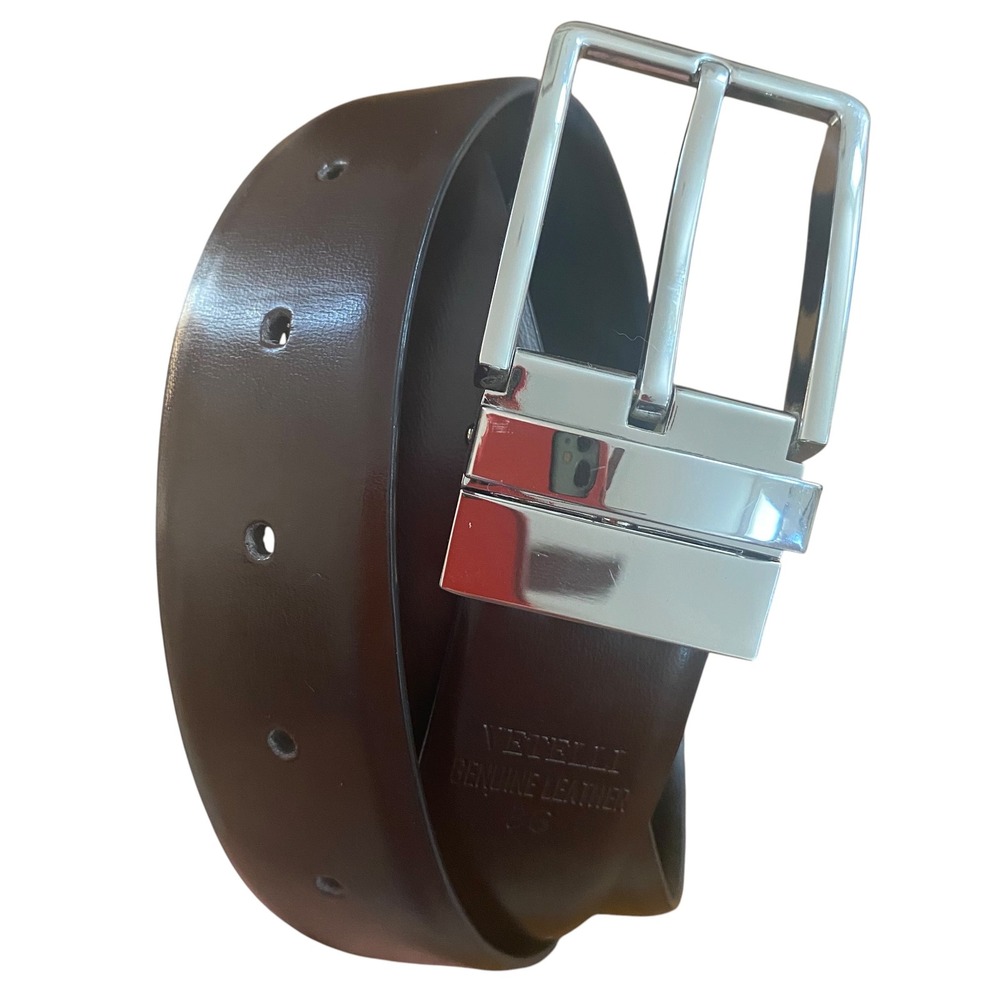 Vetelli Mens Reversible Leather Belt Black‎ Brown Silver Swivel Buckle Size 36